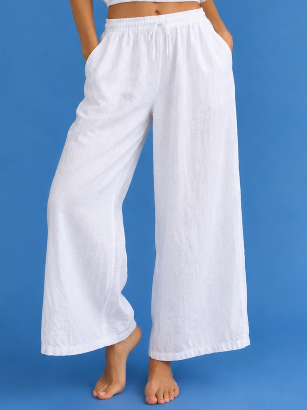 Calypso St. Barth White Linen Wide-Leg Pants size L
